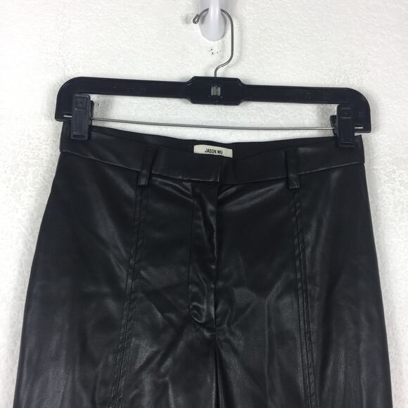 Jason Wu Black Vegan Leather Split Hem Trouser Pants Small - Picture 4 of 16